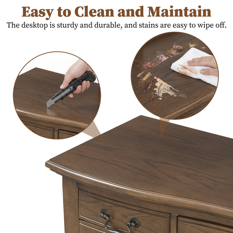 Merax 5-Drawer Vintage Vanity Table with Floral Carvings, Espresso Finish, Antique Metal Hardware image number 6