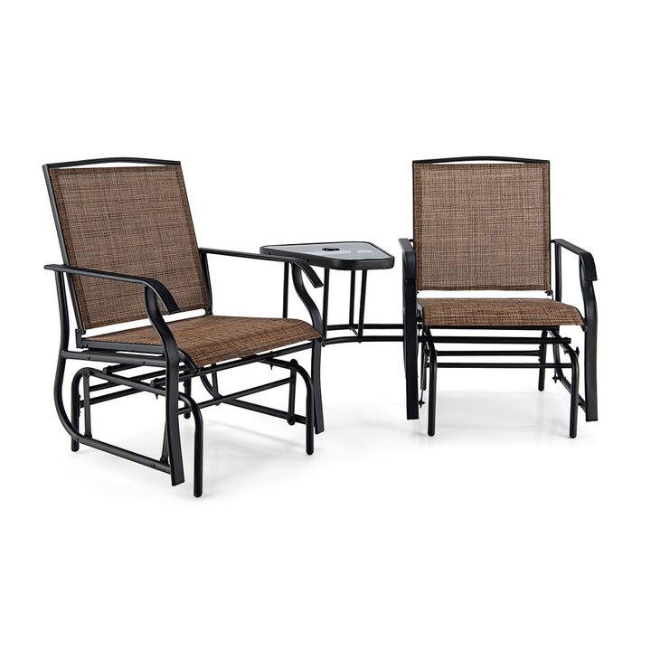 Double Swing Glider Rocker Chair set with Glass Table
