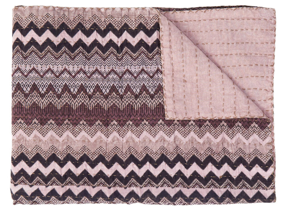 HomeRoots 50" X 70" Black And Pink Cotton Kantha Chevron Throw Blanket