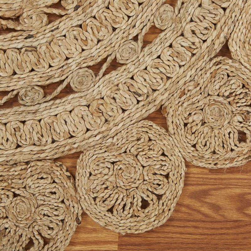HomeRoots Jute Abstract Geometric Hand Braided Round Rug image number 4