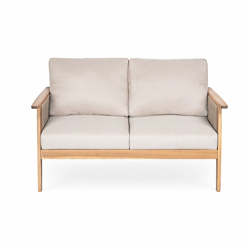 Merax Outdoor 2-piece Acacia Wood Sofa Table Set image number 2