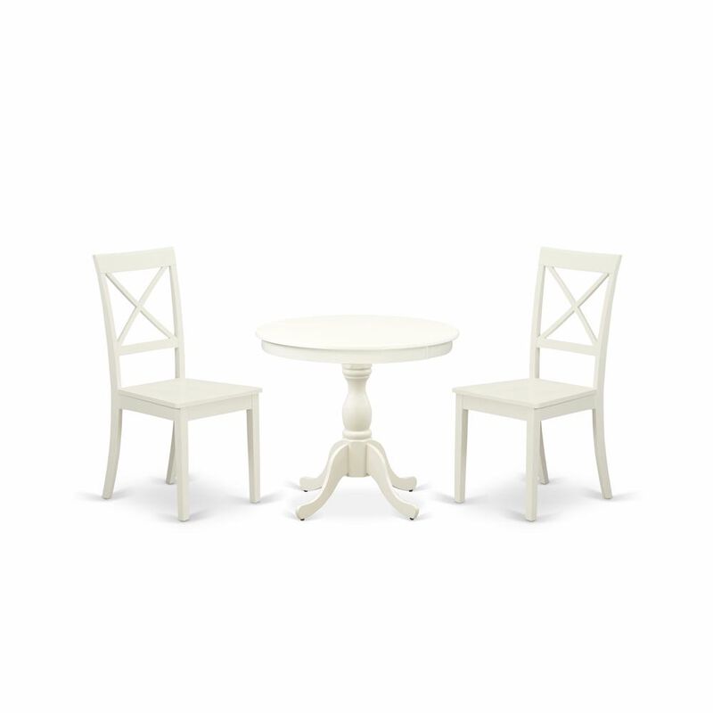 AMBO3-LWH-W 3 Piece Dining Room Set - 1 Dining Table and 2 Linen White Dining Chairs - Linen White Finish