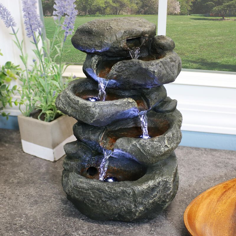Sunnydaze Stacked Rocks Polyresin Indoor Water Fountain with LED - 10.5 in image number 2