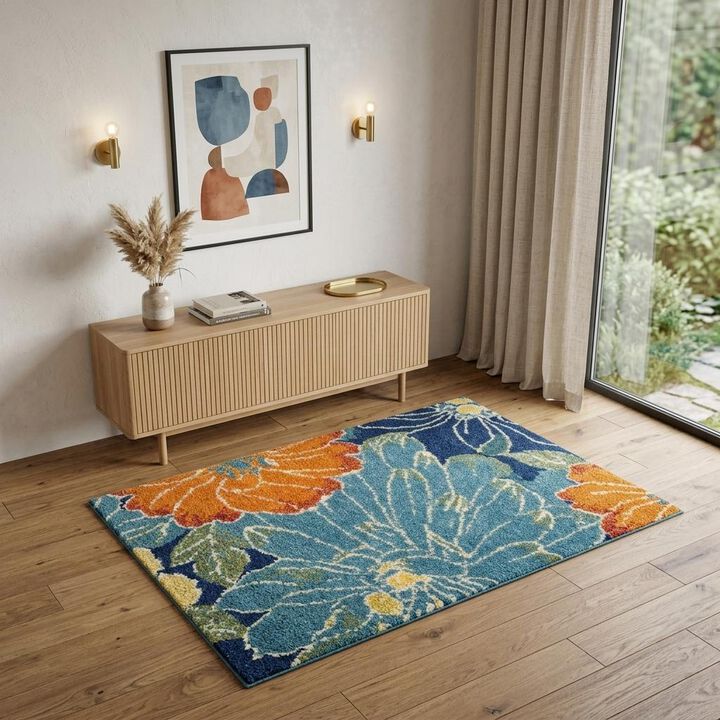 HomeRoots Floral Power Loom Area Rug