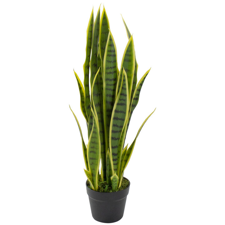 29" Artificial Potted Green Striped Leaf Dracaena Snake Plant