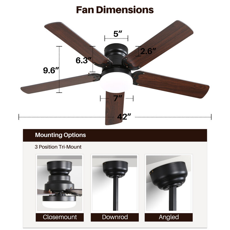 42 Inch Modern Ceiling Fan With LED Light 5 Blades Remote Control Reversible DC Motor image number 3
