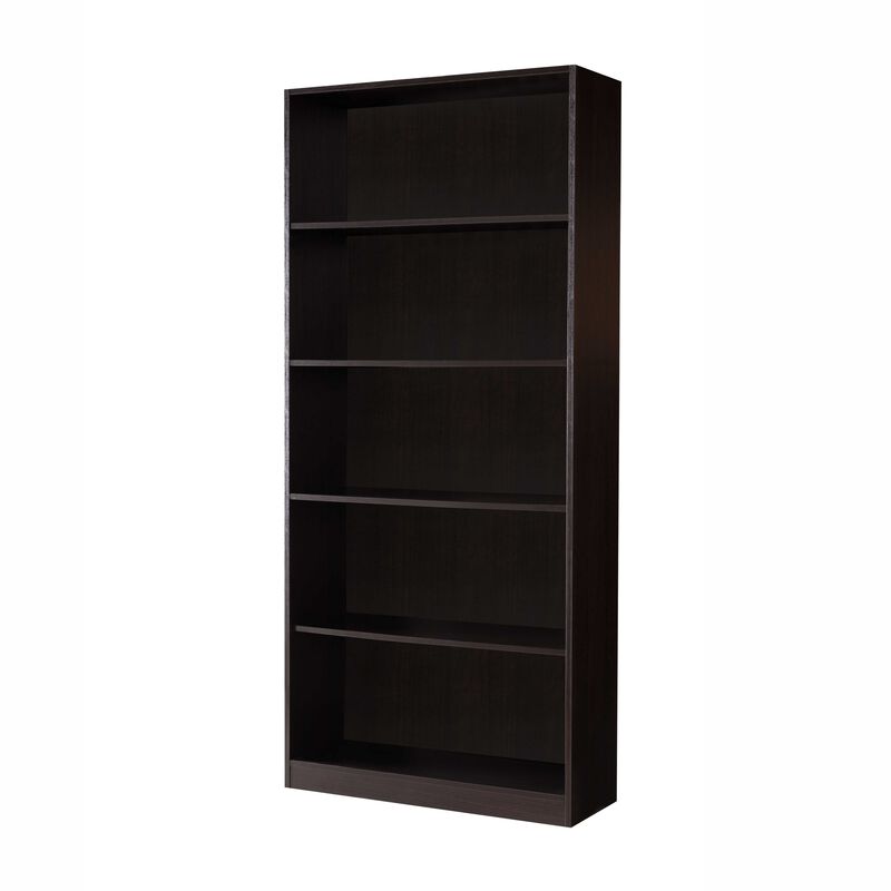 Spacious Dark Brown Finish Bookcase With 5 Open Shelves