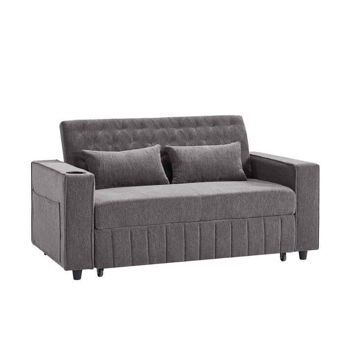 Whisen Pull-out Sofa Bed, Convertible Loveseat Sofa with Adjustable Backrest and USB Charging Ports