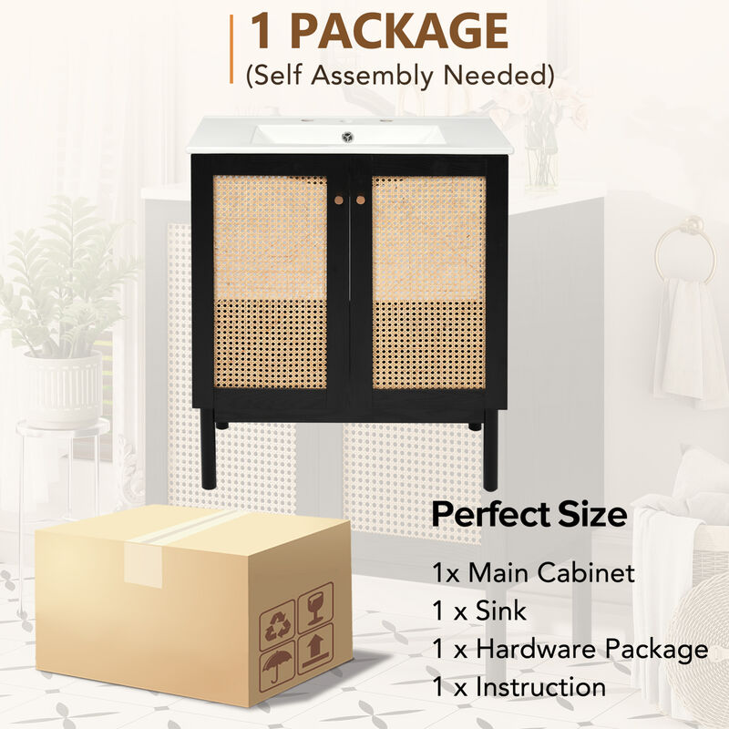 ELEMENT ACE Space-Saving Natural Bamboo Vanity with Handwoven Rattan Doors image number 7