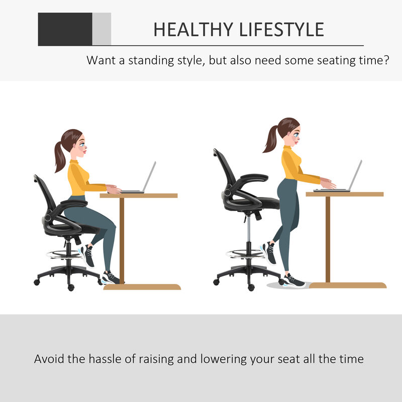 Hivvago Mesh Drafting Chair with Lumbar Support and Footrest Ring image number 4