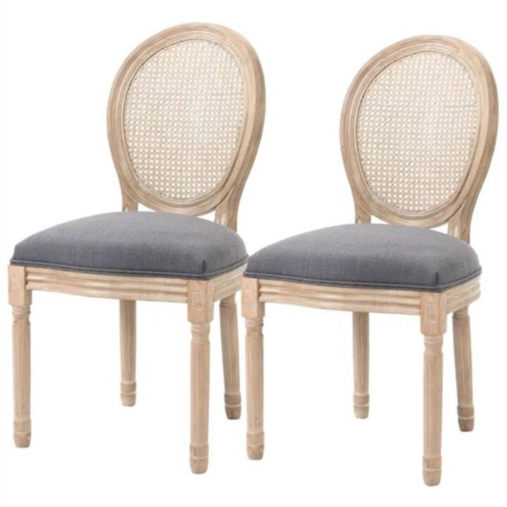Hivvago Set of 2 Vintage Upholstered Armless Rattan Back Dining Chairs Grey Wash