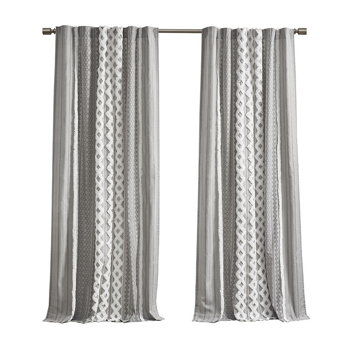 Gracie Mills Modesto Textured Chenille Stripe Cotton Curtain Panel with Lining - 50x84"