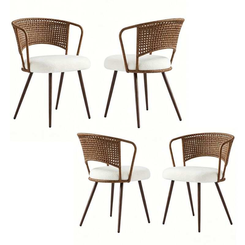 Farmhouse Wicker Soft Dining Chairs Set of 4 image number 0