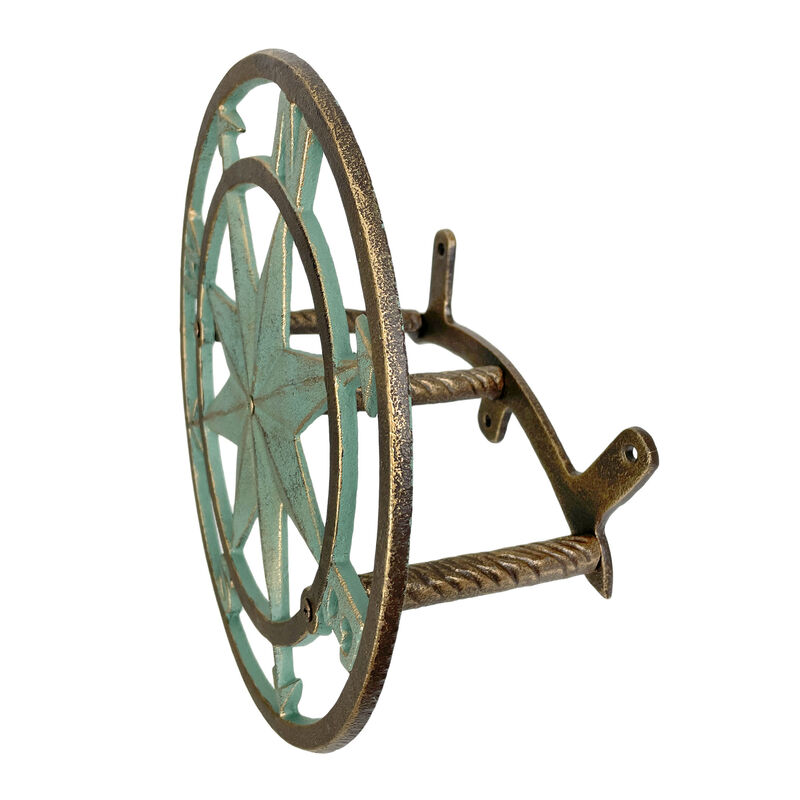 Cast Iron Compass Wall Mounted Decorative Hanging Garden Hose Holder image number 2