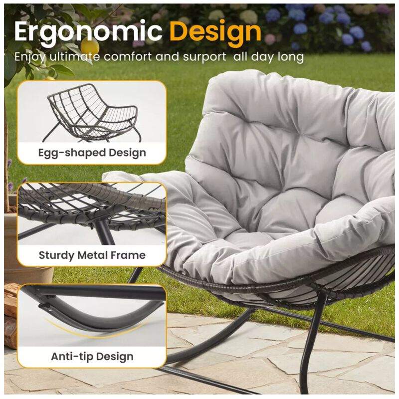 Hivvago Wicker Egg Rocker Chair with Ottoman image number 6
