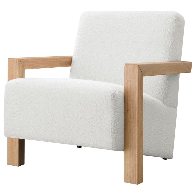 Fitz Accent Chair, Soft Ivory Boucle Cushions, Natural Brown Wood image number 2