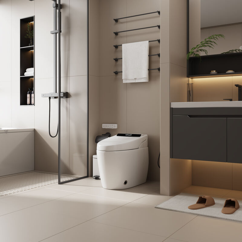 FUFU&GAGA Modern Ceramic Glazing Smart Toilet with Automatic Lid Foot Sensor Flushing Heated Seat and Multifunctional Bidet 26.8 in. W x 16.1 in. D x 18.7 in. H White