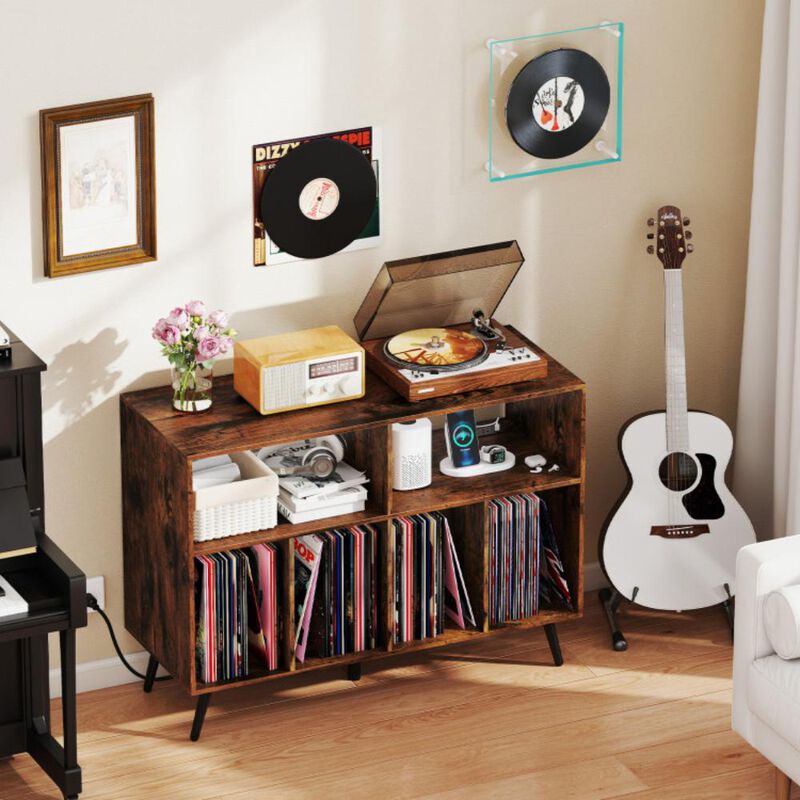 Hivvago Record Player Stand with Charging Station and Open Shelves