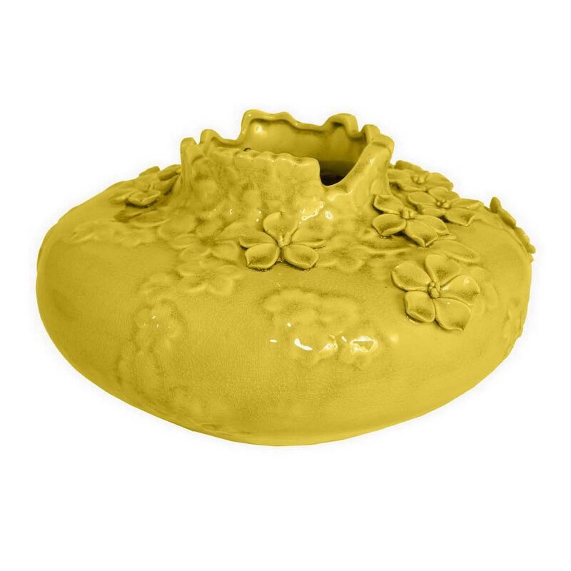 Remi Flower Vase, Decorative Yellow Ceramic w Floral Motifs, 12 Inch - Benzara