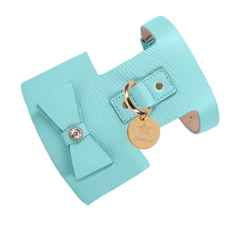 POISEPUP Luxe Adjustable Leather Harness Vest, Soft with Bow and Crystal for Dogs - Teal