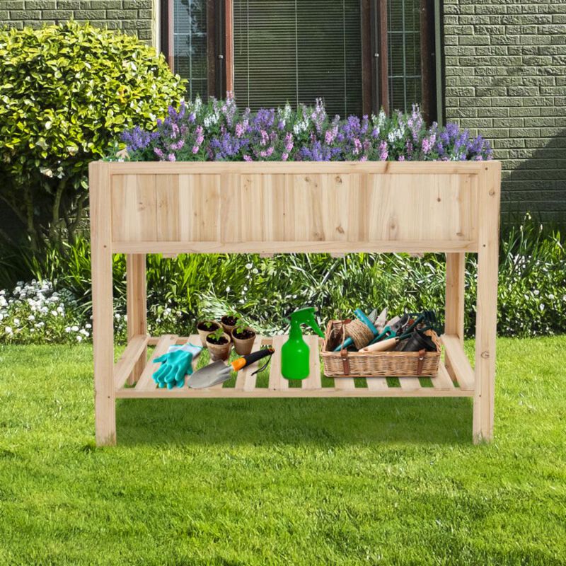 Hivvago 47 Inch Wooden Raised Garden Bed with Bottom Shelf and Bed Liner