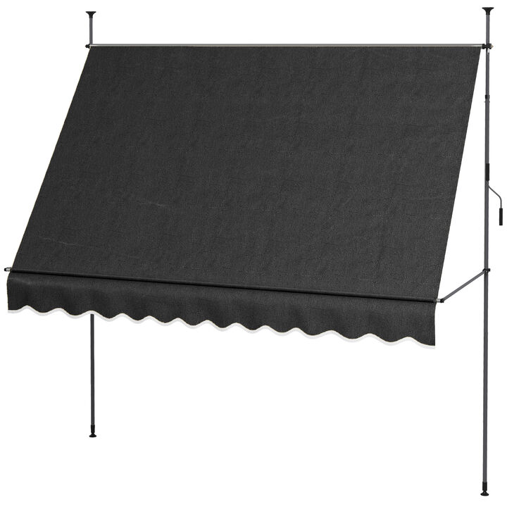 Outsunny 10' x 4' Manual Retractable Awning, Non-Screw Freestanding Patio Sun Shade Shelter with Support Pole Stand and UV Resistant Fabric, for Window, Door, Porch, Deck, Black