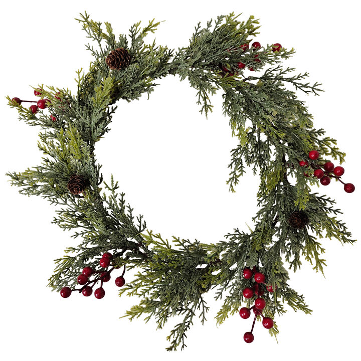 Pine Cone and Berries Winter Foliage Christmas Wreath  24-Inch  Unlit