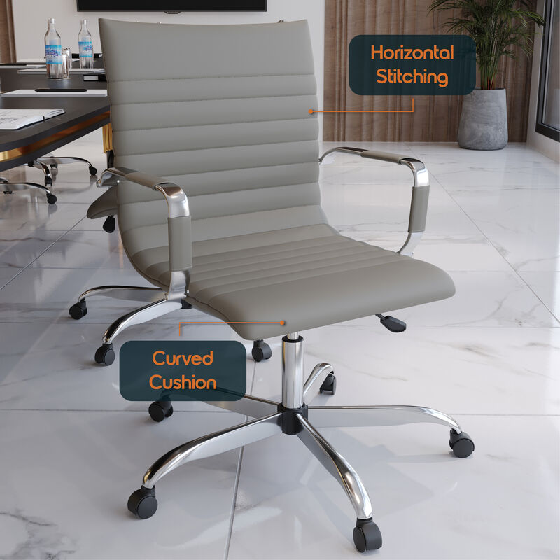 LeisureMod Harris Ergonomic Office Chair, Leather Upholstery with Adjustable Height, Lumbar Support, Swivel and Chrome Base for Home or Office