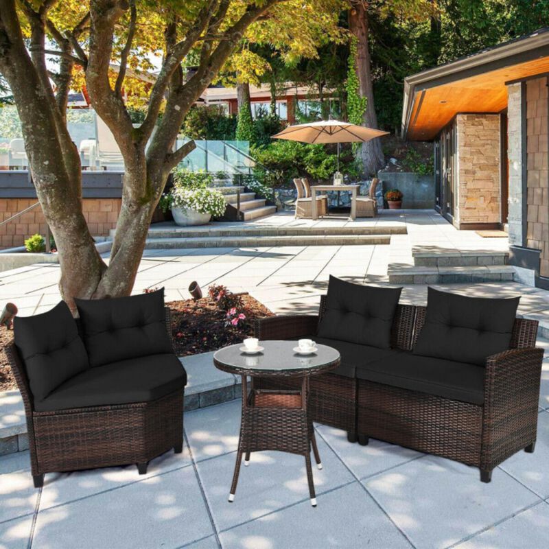 4 Pieces Furniture Patio Set Outdoor Wicker Sofa Set