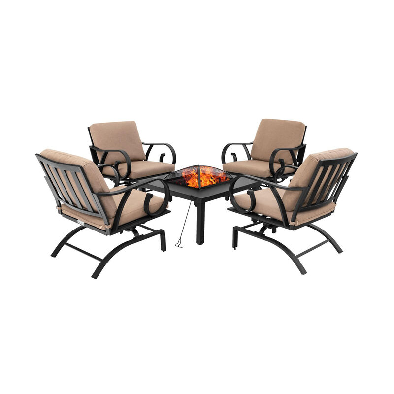 5 Piece Patio Rocking Chair Set with Multi Function Fire Pit Table image number 6