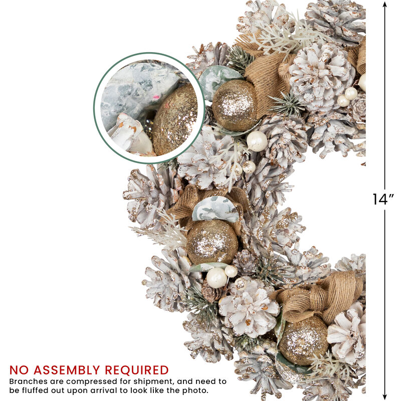 Green Pine and Burlap Bows Artificial Glitter Christmas Wreath  13.75-Inch  Unlit image number 5
