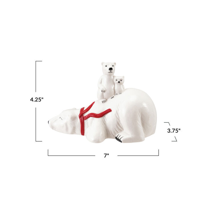 Stoneware Polar Bear Family Figurine in Red & Black Scarf