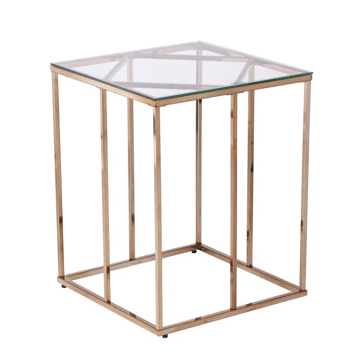 Homezia 24" Champagne Glass And Iron Square End Table