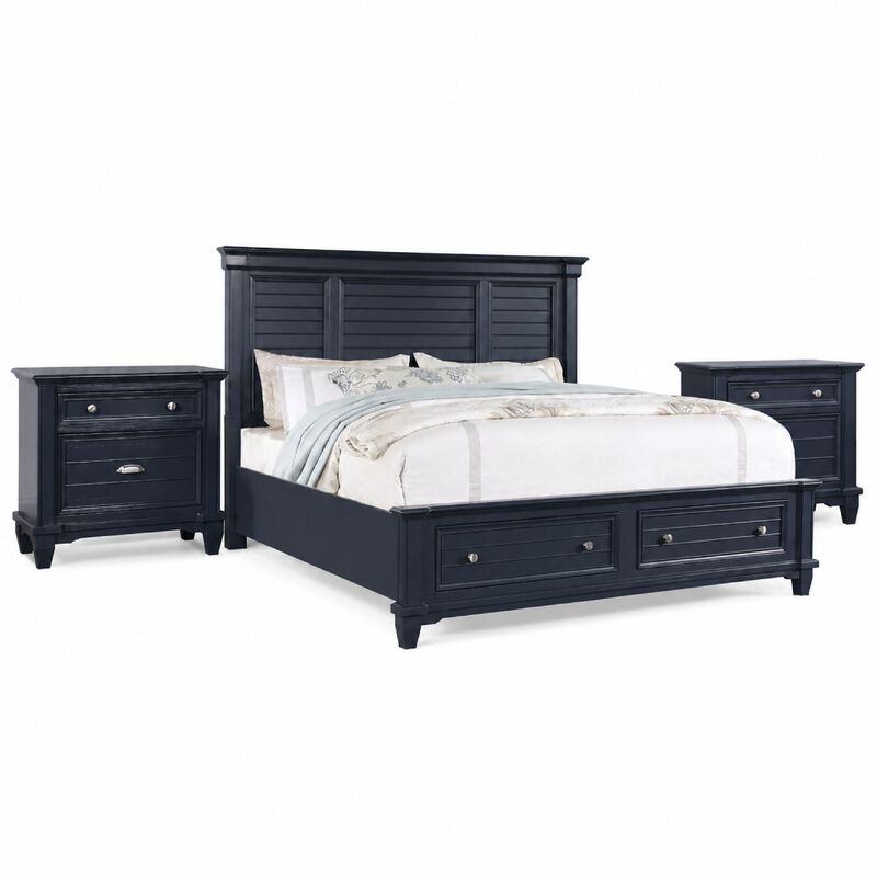 Queen Bedroom Set, Slate Blue, Nickel Wood, 3 Piece Set with 2 Nightstands image number 0