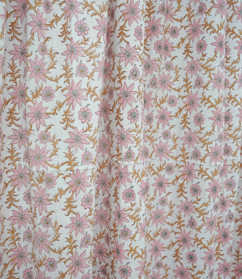 Fabdivine 42x54 Inch Floral Block Print Curtain Lightweight Linen Fabric for Elegant Home D&eacute;cor, Saanjh image number 4