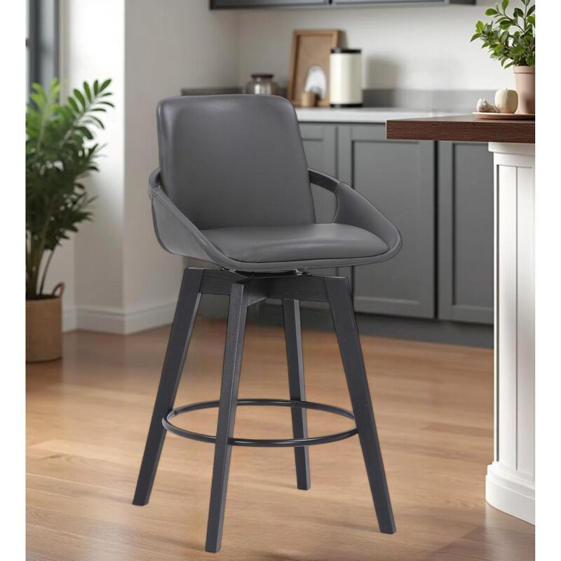 Hivvago 27 Inch Gray and Black Faux Leather Low Back Bar Height Swivel Bar Chair