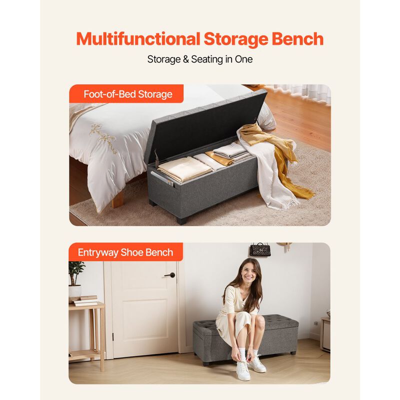 Linen Storage Bench Ottoman with Flip-Up Lid for Bedroom and Entryway image number 6