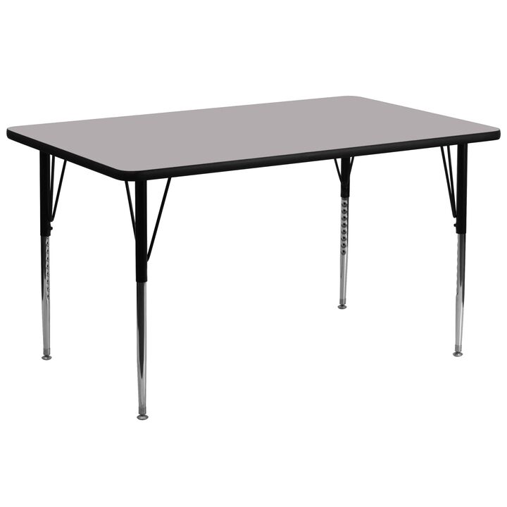 Flash Furniture Wren 30''W x 72''L Rectangular Grey Thermal Laminate Activity Table - Standard Height Adjustable Legs