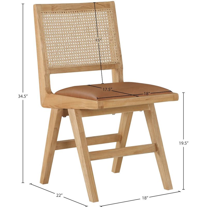 Meridian Furniture Abby Cognac Vegan Leather Dining Side Chair, Set of 2