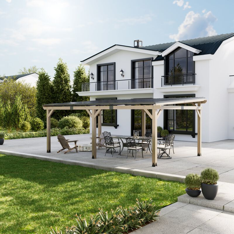 Mondawe 12 ft. x 20 ft. Outdoor Cedar Wooden Hardtop Gazebo with Pitched Galvanized Steel Roof