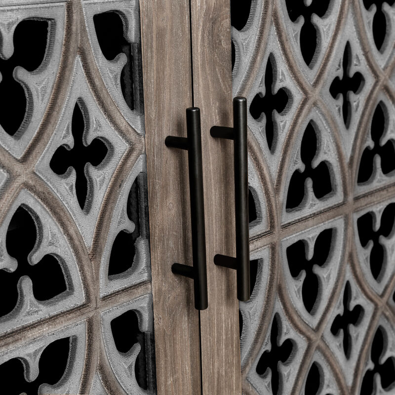 Sesjog Farmhouse Hollow‑Carved 4‑Door Sideboard Storage Cabinet image number 4
