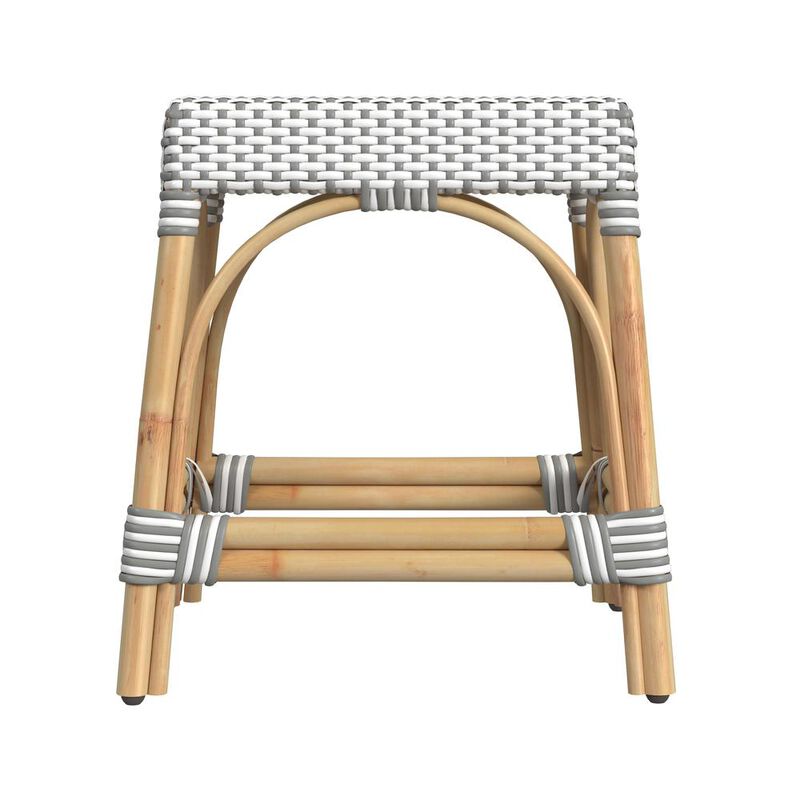 Butler Specialty Robias Rattan Rectangular 18 Dining Stool, Gray and White Dot