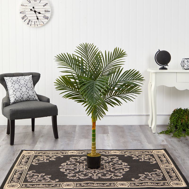 Hivvago 4 Feet Single Stalk Golden Cane Artificial Palm Tree