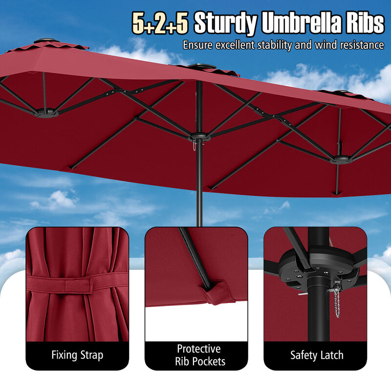 Extra-Large Patio Umbrella with LED Solar Lights and Crank Handle