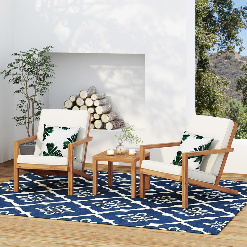 Merax 3 PCS Wood Frame Patio Chairs Table Conversation Set image number 2