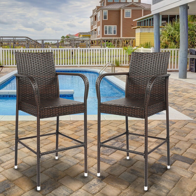 Set of 2 High Bar Chairs with Brown Gradient for Patio