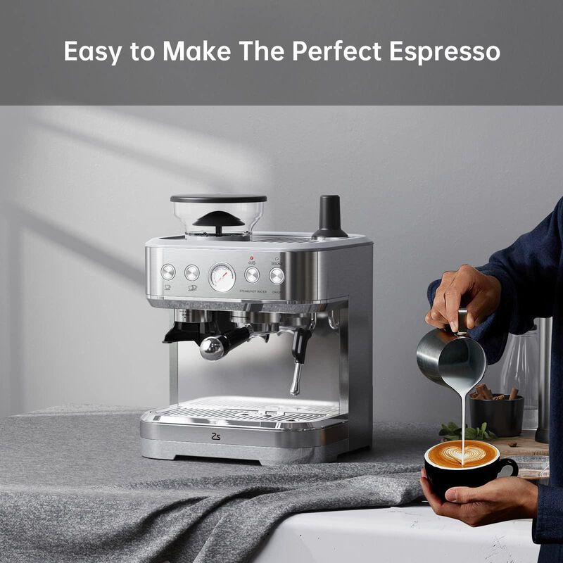 15Bar Bean-to-Cup Espresso Machine: Built-in Grinder & Frother, Stainless Steel Silver &ndash; Fresh Coffee & Espresso for Home image number 8