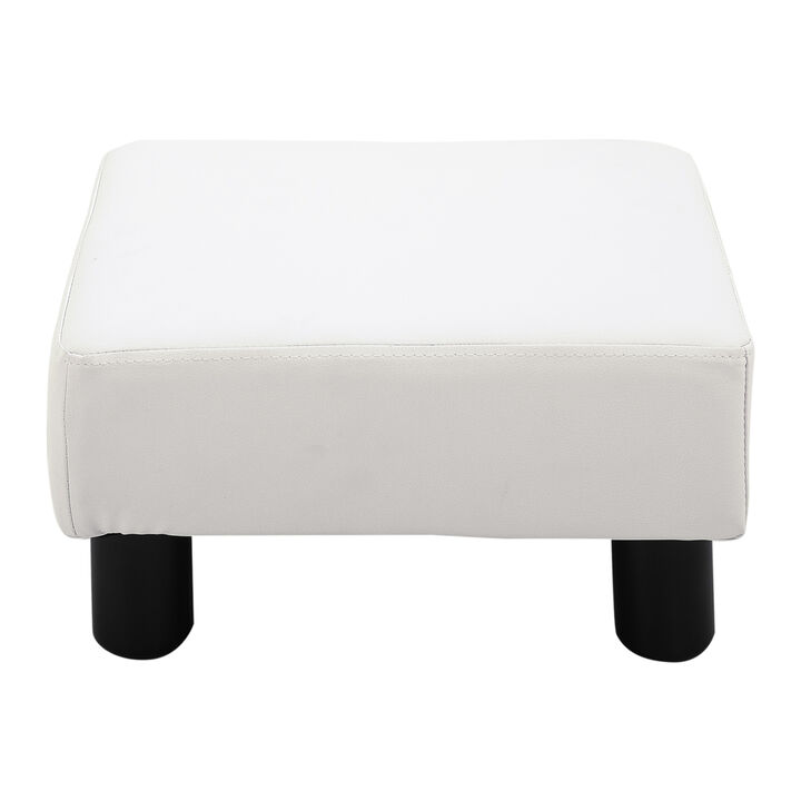 HOMCOM Ottoman Foot Rest, Small Foot Stool with Faux Leather Upholstery, Rectangular Ottoman Footrest with Padded Foam Seat and Plastic Legs, Bright White