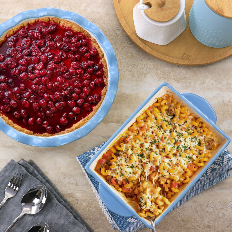 Gibson Elite Anaya 2 Piece Stoneware Bakeware Set with Hand Painted Designs