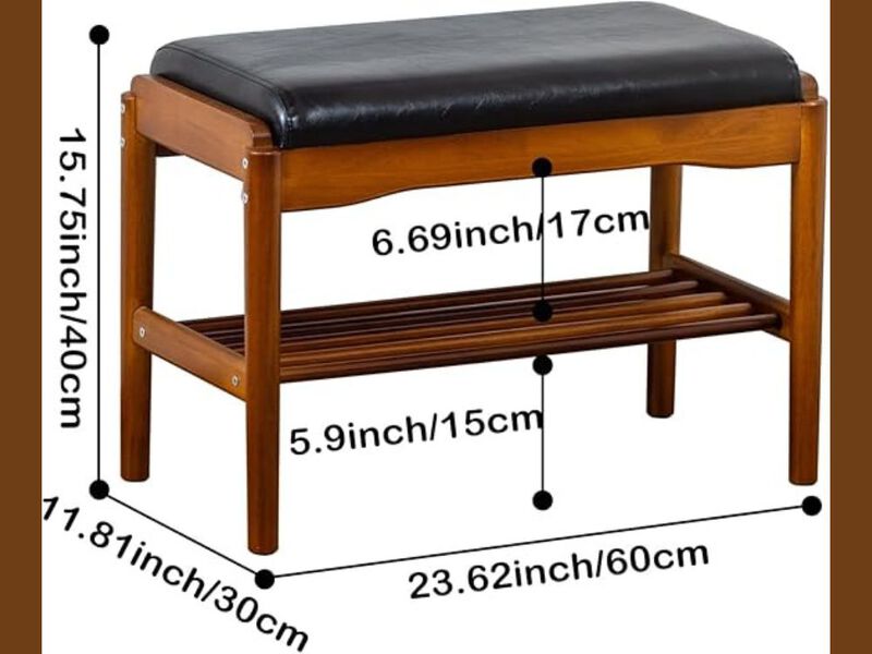 Entryway Wood Shoe Storage Bench 2 Tier Space Saving Black image number 2